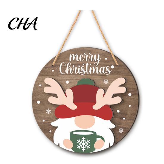 Decorative Hanging Plaque for Porch Christmas Wooden Pendant, Reindeer/Santa Claus/Gnome Pattern Sign, Welcome Sign with Natural Pine Door Hanger Hemp