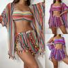 Trendy Printed Neck Hanging Strap Sexy Bikini Split 4-piece Set
