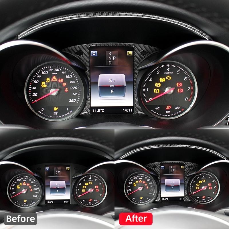For Mercedes Benz C Class W205 2015-2021 Carbon Fiber Car Instrument Speedometer Decorative Frame Stickers Cover Car Accessories