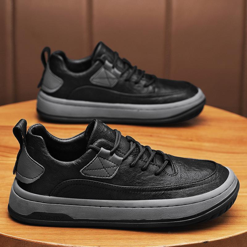 Men's shoes four seasons trend business casual leather shoes platform versatile white shoes retro board shoes