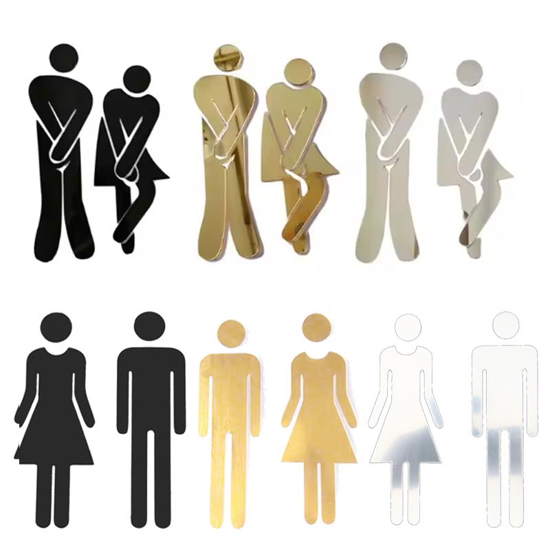 Removable 3D Toilet Entrance Sign Wall Stickers Funny Woman & Man WC Washroom Door Poster Mirror Surface Decal DIY Decor New