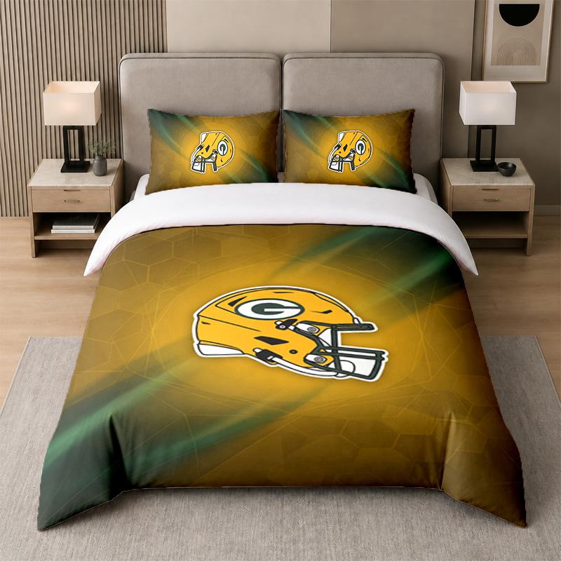 3Pcs Bedding SetGreen Bay Packers Soft Bed Sheet and Two Pillowcases Home Bedroom Decor