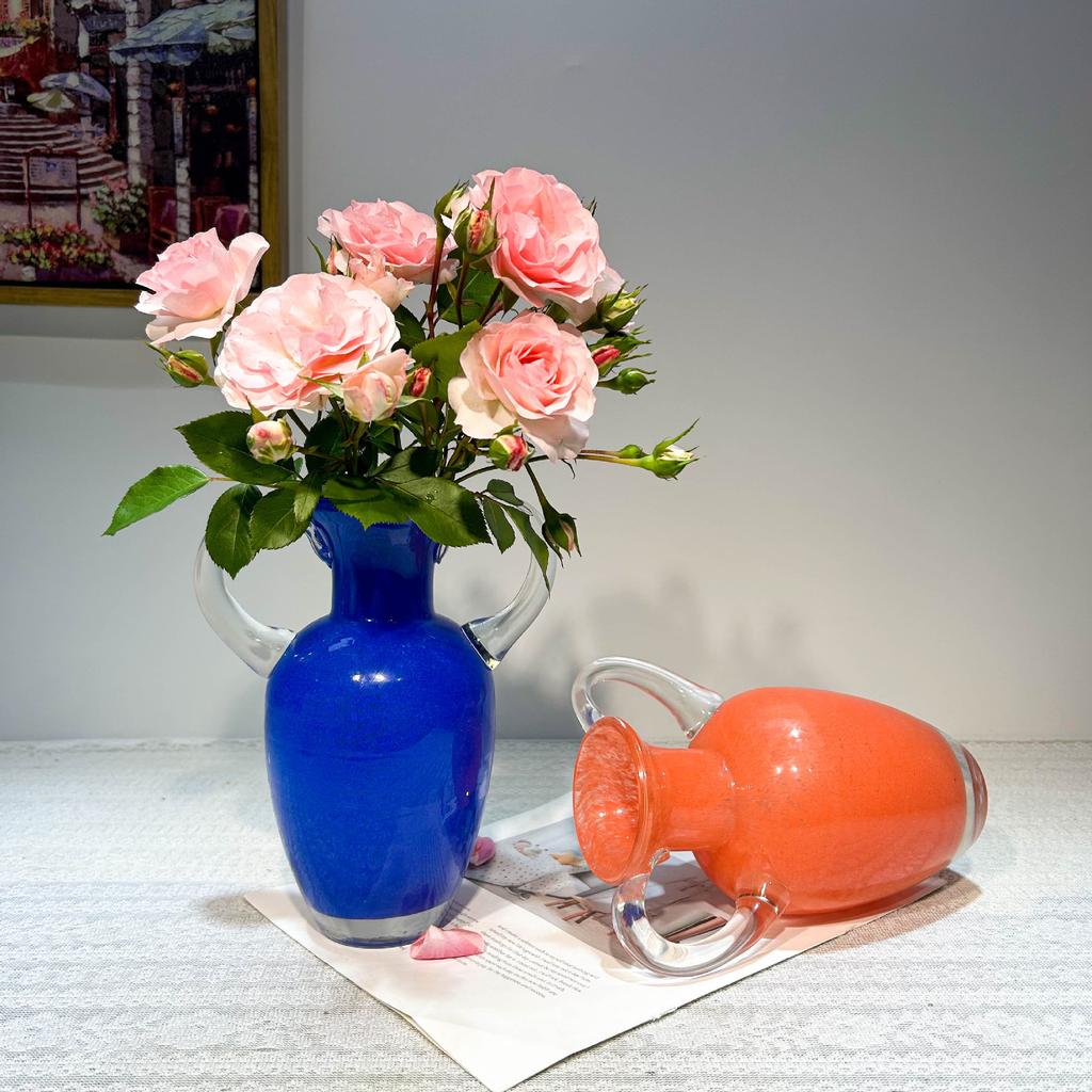 Colored Glass Vase Retro Handle Teapot Flower Vase Flower Arrangement Accessories Flowerpot Terrarium Home Decoration