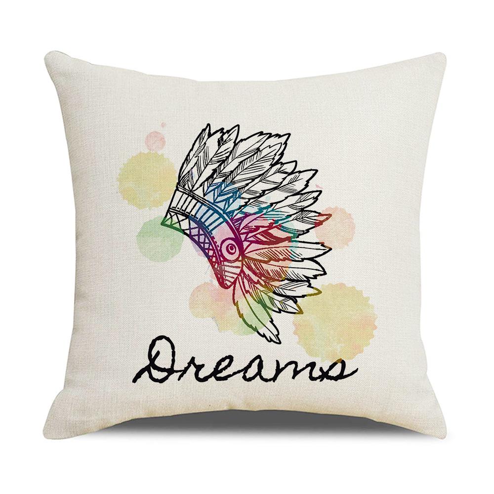 Ins Style New Dream Catcher Linen Sofa Pillow Cover Feather Digital Print Cushion Cover