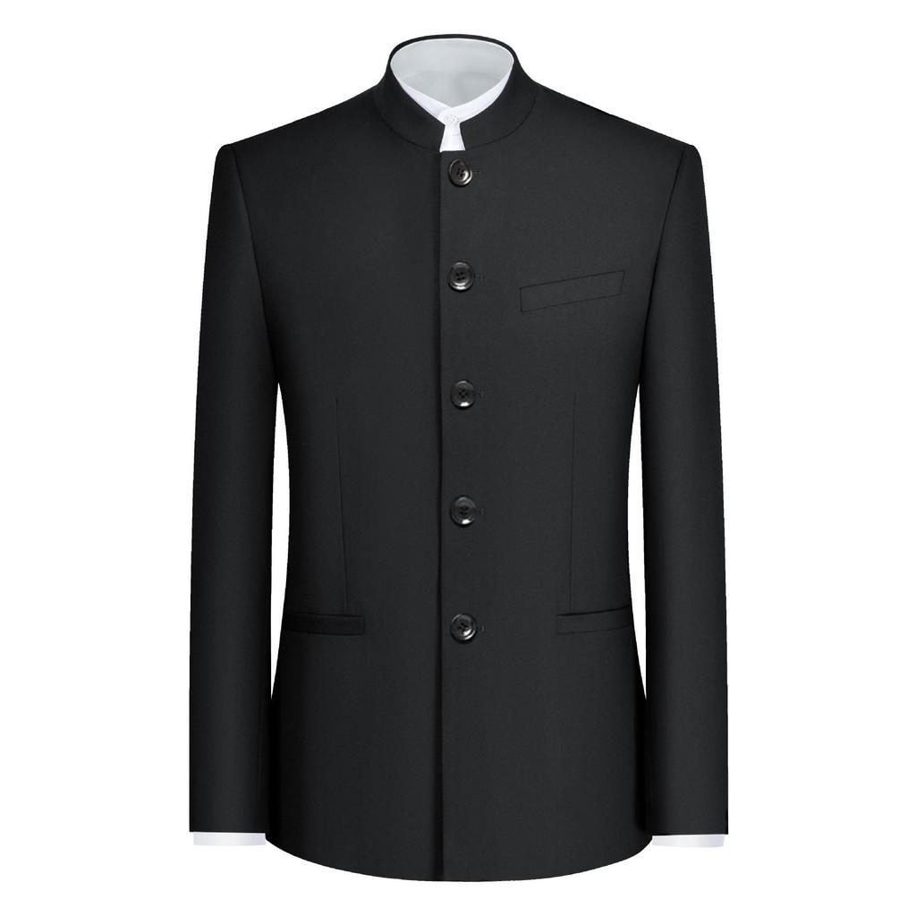 Men's Slim Fit Zhongshan Suit Set - Chinese Style Tuxedo with Stand-Up Collar, Four Seasons Wear