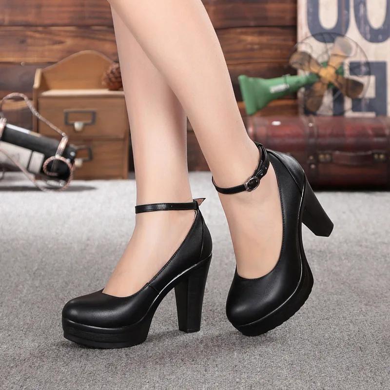 8cm 10cm Small Size 33-43 Elegant Comfortable Shallow Soft Leather Shoes Platform Pumps 2025 Fall Block High Heels Shoes Office