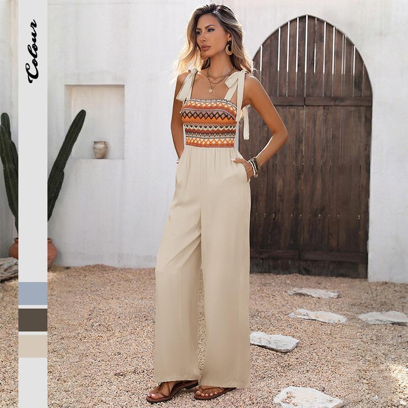 TIFICY Women's Fashion Casual Summer Spring Rhombus Print Sleeveless Suspenders High Waist Trousers Jumpsuits & Rompers