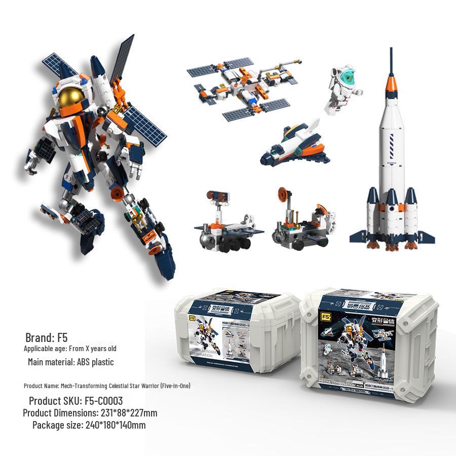 JAKI Jiāqí F5 Transformable Six-in-One Land, Sea, and Air Mech Building Toy for Boys - Cross-Border Gift Model