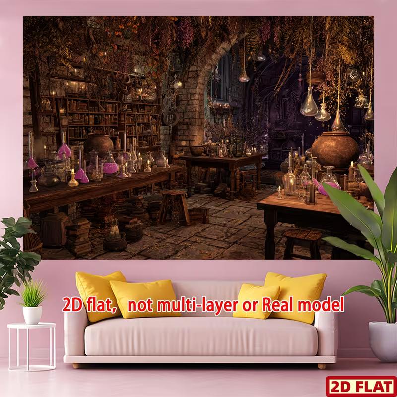 2D Hexe Alchemie Labor Bücherregal Trankflasche Fotografie Hintergrund