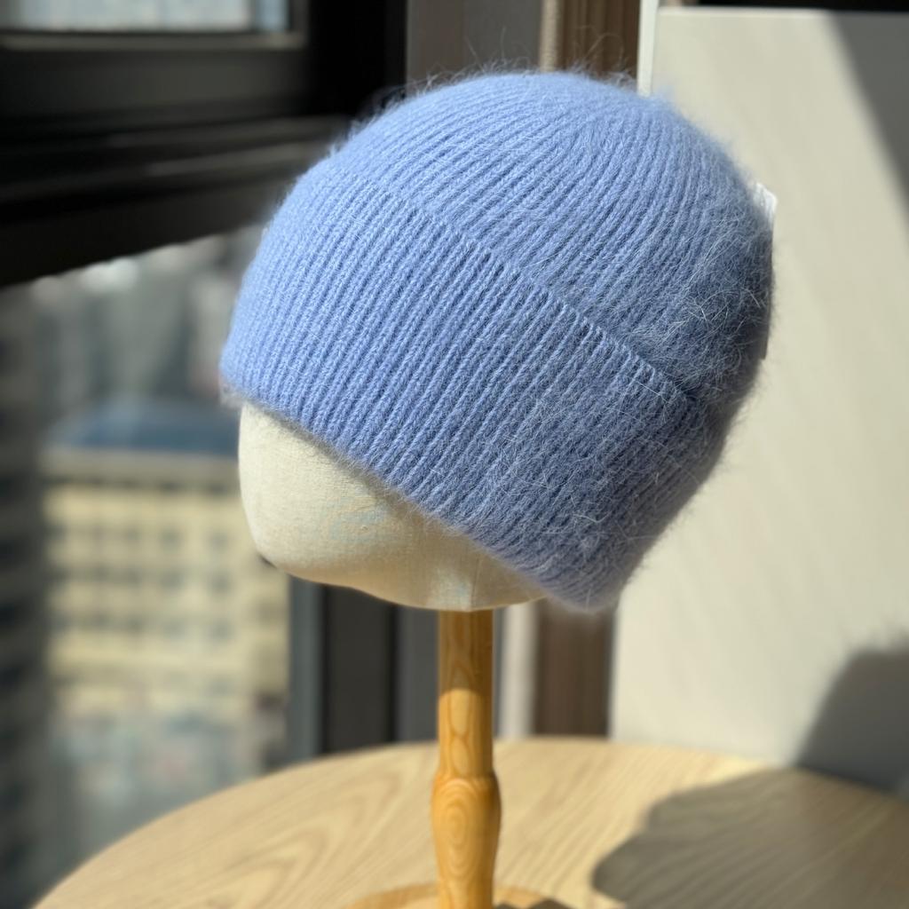 Rabbit Fur Knitted Hat for Women In Autumn and Winter Fashion Versatile Warm Ear Protection Hat Showing Face Small Temperament Wool Hat Trend