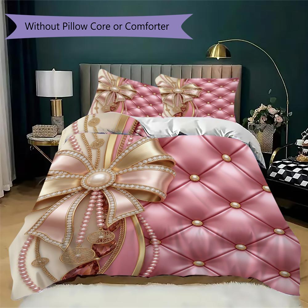 Gorgeous Bow Pattern Bedding Uilt Set Uilt Cover Pillowcase Home Decoration Birthday Gift (1 * Duvet Cover + 2 * Pillowcase  Without Core)