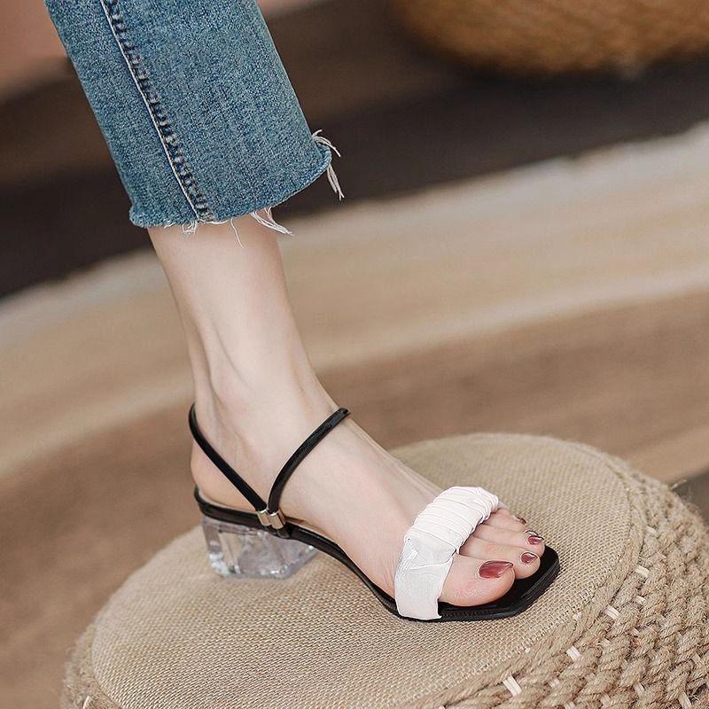 Fashion Open-toe Ladies High Heels Sandals 2025 Summer Breathable Square Heel Women Pumps Women Cool Increased Casual Shoes Slippers 40