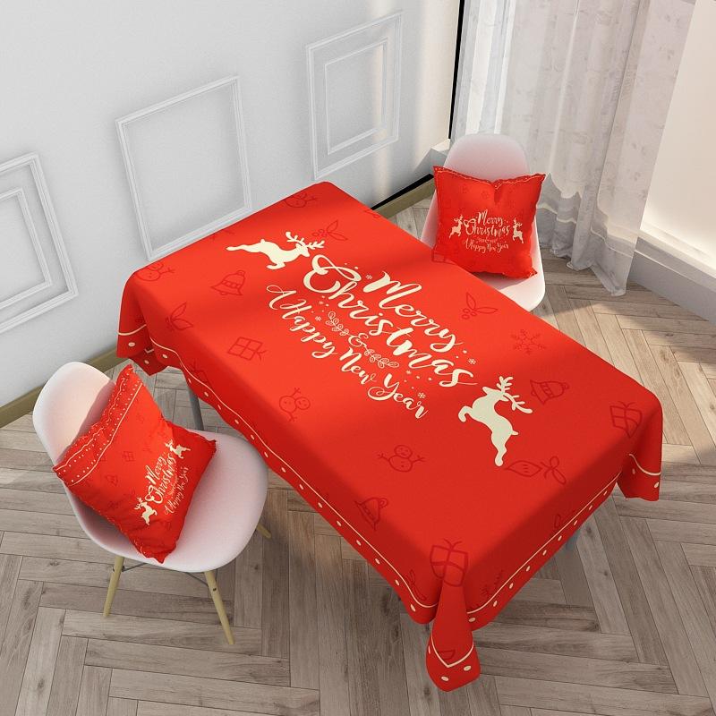 Red Christmas  Waterproof And Oilproof Tablecloth Cartoon Holiday Printing Elk Series Tablecloth Wedding Decoration Table Mat