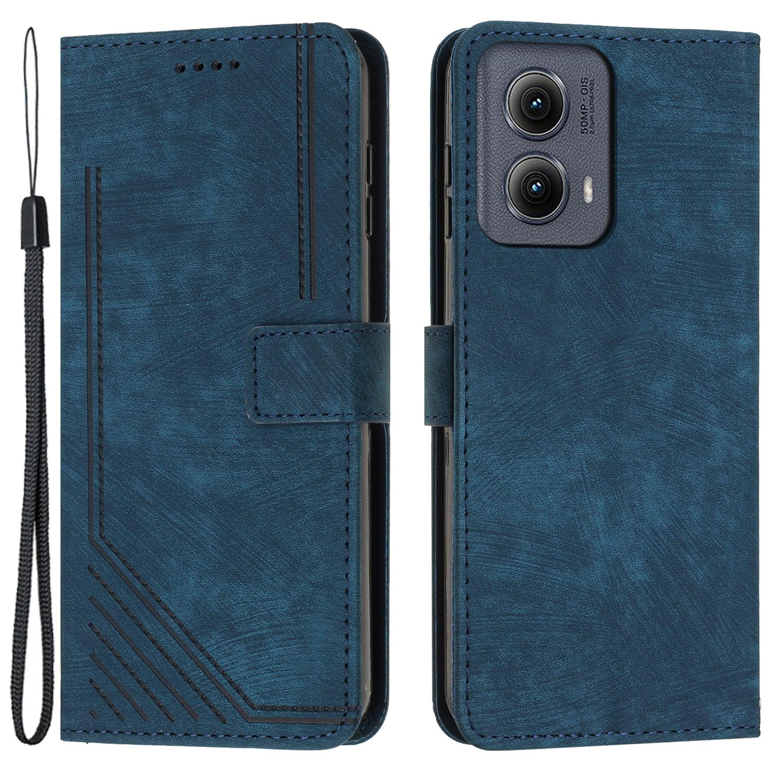 

For Motorola Edge (2024) 5G Case Lines Imprinted PU Leather Wallet Cell Phone Shell Sapphire