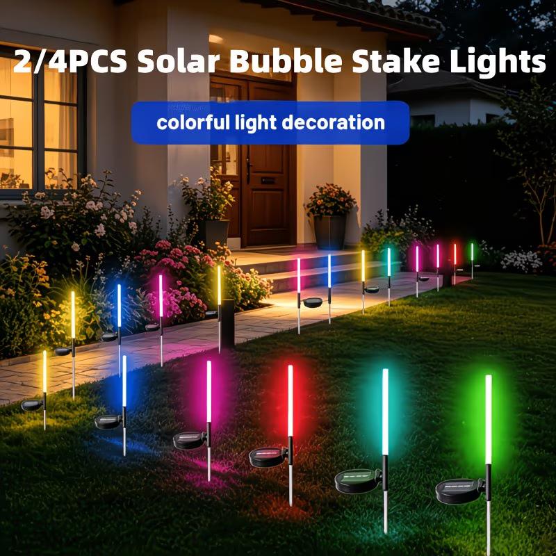 2/4PC Solar Reed Lamp Bubble Stick RGB Colorful Acrylic Courtyard Park Scenic Area Lawn Garden Insertion Landscape Lamp