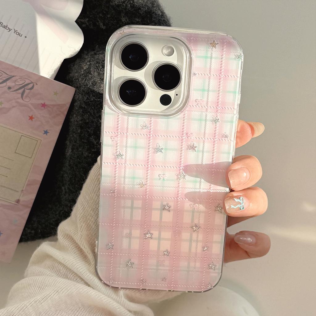 Sweet and Sweet Suitable for Apple 16 Mobile Phone Case Iphone17promax Hard 13 Pink Plaid Star