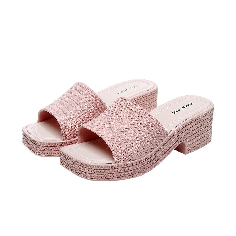 Women's Non-Slip Chunky Heel Slippers – Lightweight, Thick Sole, One-Strap Summer High Heels for Height Increase