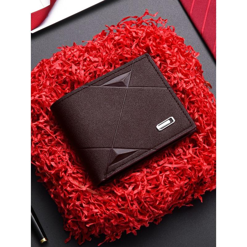 New men's short wallet, simple multi-card position fashion casual wallet, blue and thin two-fold horizontal soft wallet