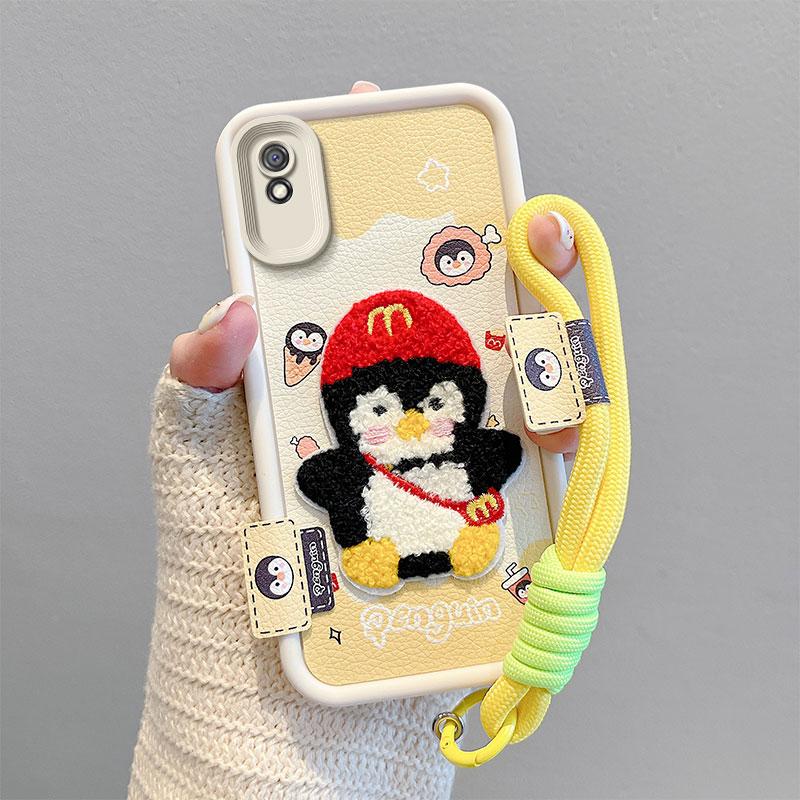 KEYSION Cartoon Cute Plush Embroidery Case for Redmi 10A 9A 9C with Lanyard Silicone Shockproof Phone Cover for Xiaomi Redmi 9C 10A 9A