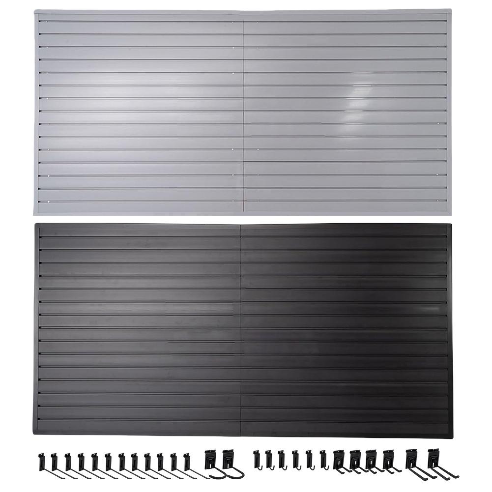 PVC Slatwall Panel Storage Kit 4ft x 8ft 32 Sq Ft 26 Heavy Duty Hooks for Home Garage Retail Guitar Shop Workshop Display