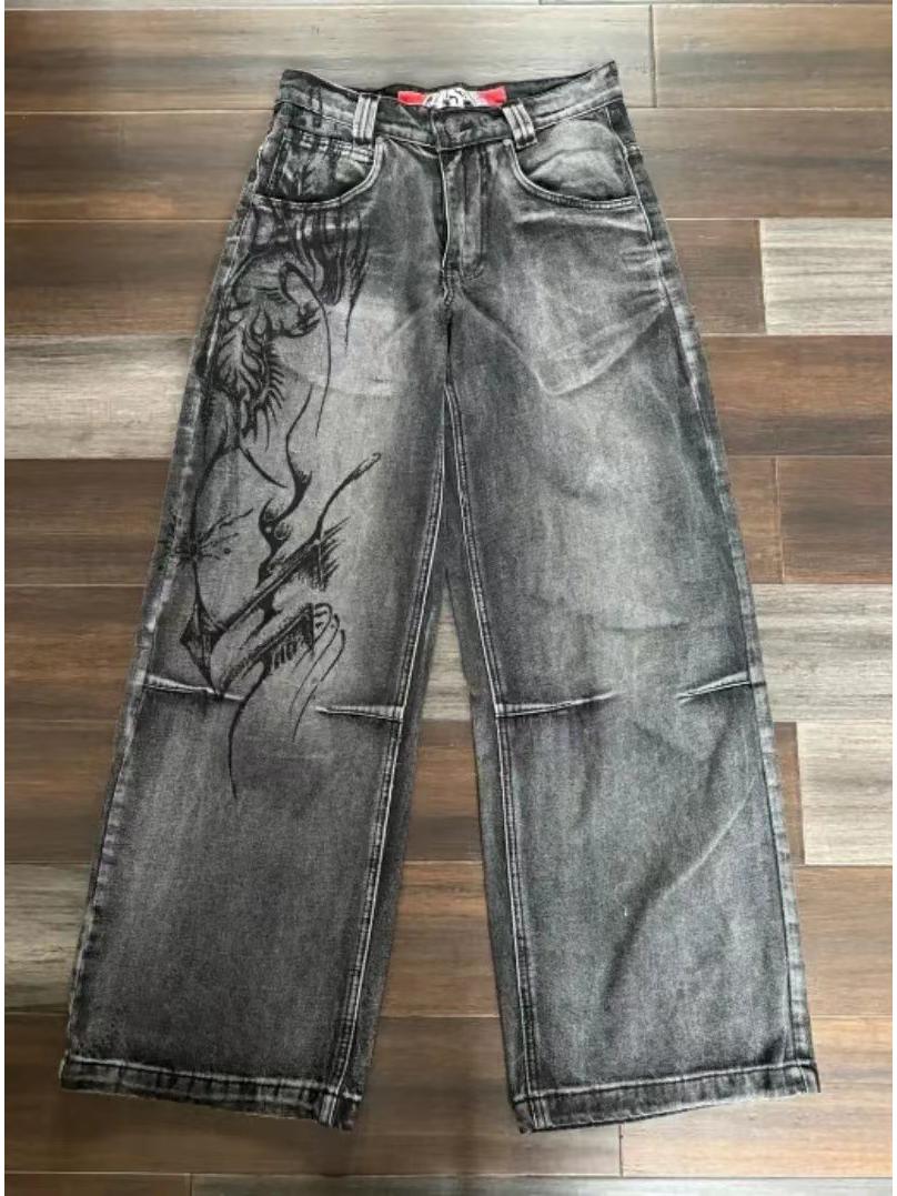 Polaris star American Retro Distressed Washed Hip-Hop Loose Wide-Leg Jeans S