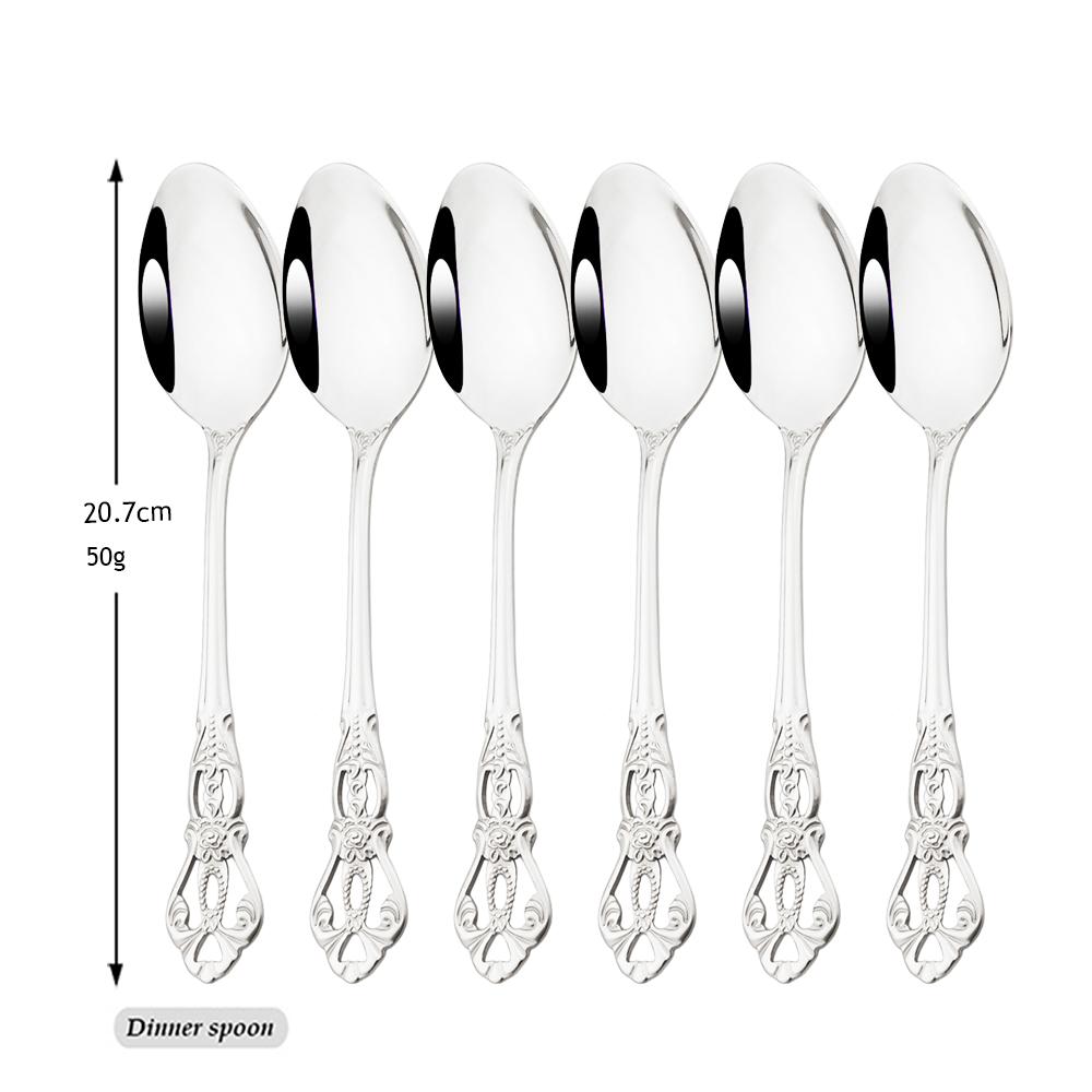 Mirror 24Pcs Vintage Dinnerware Set Stainless Steel Cutlery Set Knives Fork Teaspoon Tableware Kitchen Flatware Silverware Set