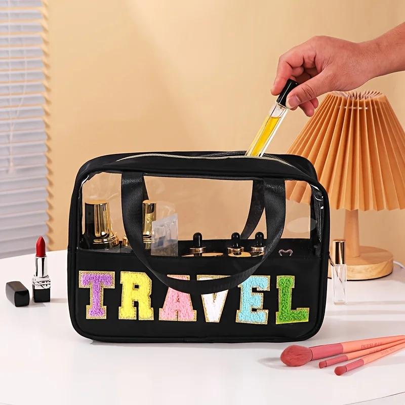 Motivo Lettere, Borsa da Toilette Fashi da Viaggio, Organizer Portatile Manuale per Trucco, Alta Capacità, con Adattamento Universale per il Campeggio