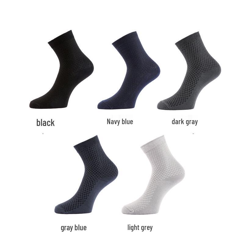 Men's Bamboo Fiber Mid-Calf Business Socks - Breathable, Double-Needle, Four Seasons Style