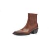 Versatile Pointed Large Size Women's Boots Medium Heel Leather Women's Leather Boots Autumn and Winter Rubber Non-slip Square Heel Medium Tub