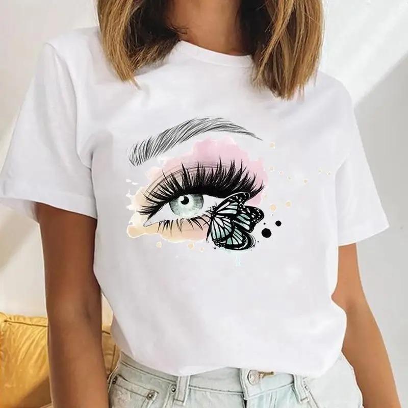 

Women Eyelash Beach Holiday Cute FeUnisex Short Sleeve Cartoon Print Ladies Tees Tshirt Clothes Tops Graphic TShirt Vintage S