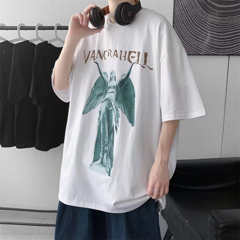 

Футболка с короткими рукавами для мужчин 2024 года, модная, с рукавом пять дюймов, универсальная, повседневная, свободная, студенческая, с короткими рукавами, повседневная, модная, с принтом 4XL белый