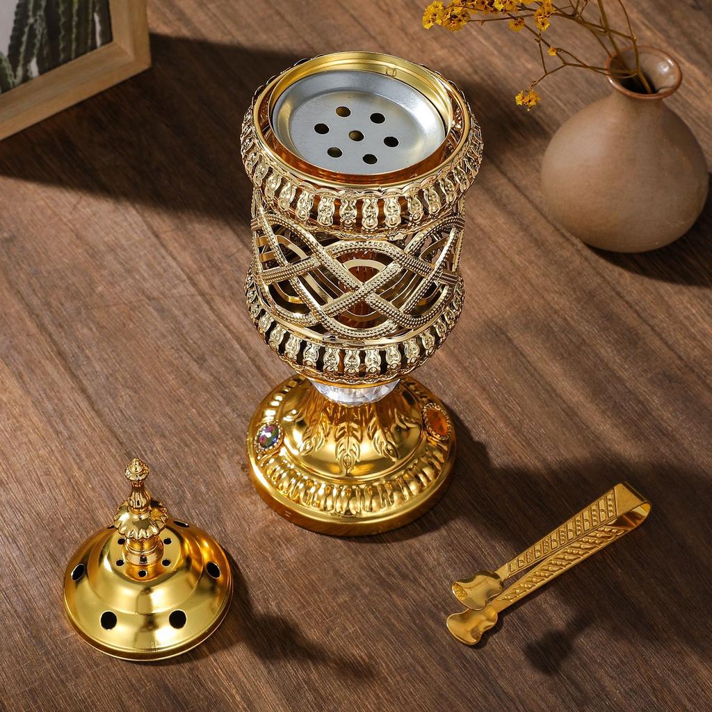 Golden Iron Art Pattern Carbon Aromatherapy Stove Middle Eastern Home Decoration Festival Atmosphere Props Arab Wedding Crafts