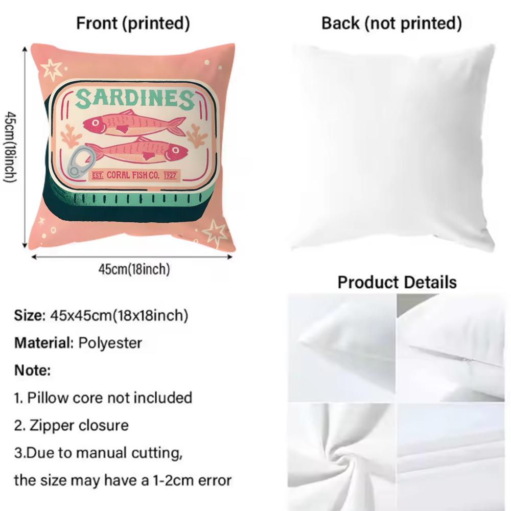 Sardine Can Cushion Cover Soft Decorative Pillow Case Suitable For Bedroom Sofa Car Travel Use