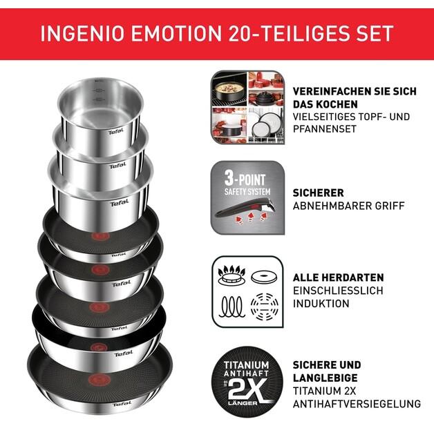 Tefal Ingenio Emotion Cookware Set, 20 Pieces