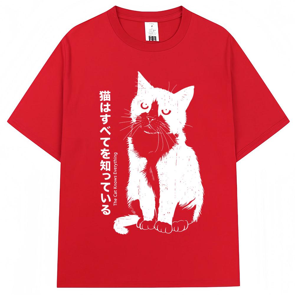 Japanese Style Funny Black Kawaii Cat Anime T Shirts Men Women Trendy Vintage Harajuku Tshirt Oversized Cotton Tees Streetwear