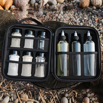 11x Camping Spice Jars Kit, 6 Powder and 3 Liquid Containers, Premium, Portable, EVA Hard Case for