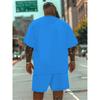 2-teiliges Herren Freizeit T-Shirt und Shorts Set 3D Cartoon Gesicht Druck Lebhaftes Blau Polyester T-Shirt Kurzarm Rundhals