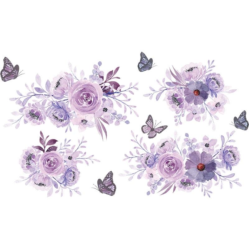 Purple Flowers Butterfly Wall Stickers Living Room Bedroom Background Decor Mural Bathroom Home Decoration Self-adhesive Decals