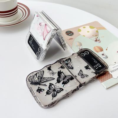 Glitzer Schmetterling Tropfen Silikon Handyhülle Für Samsung Galaxy Z Flip6 Flip5 Flip4 Flip3 Klar Stoßfest Weich Schlank 2-teilige Falthülle