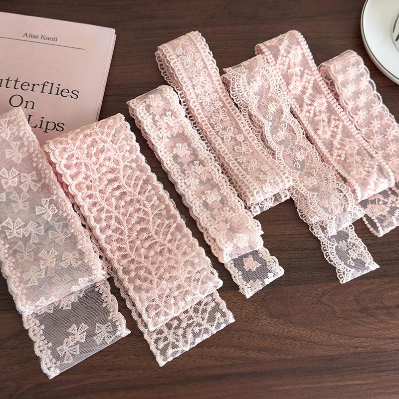 Pink Lace Flowers Long Strip Silk Scarf Headbands Bow Hair Rope Womans Girls Sweet Tie Hair Turban Ribbon Lady Headdress Fashion