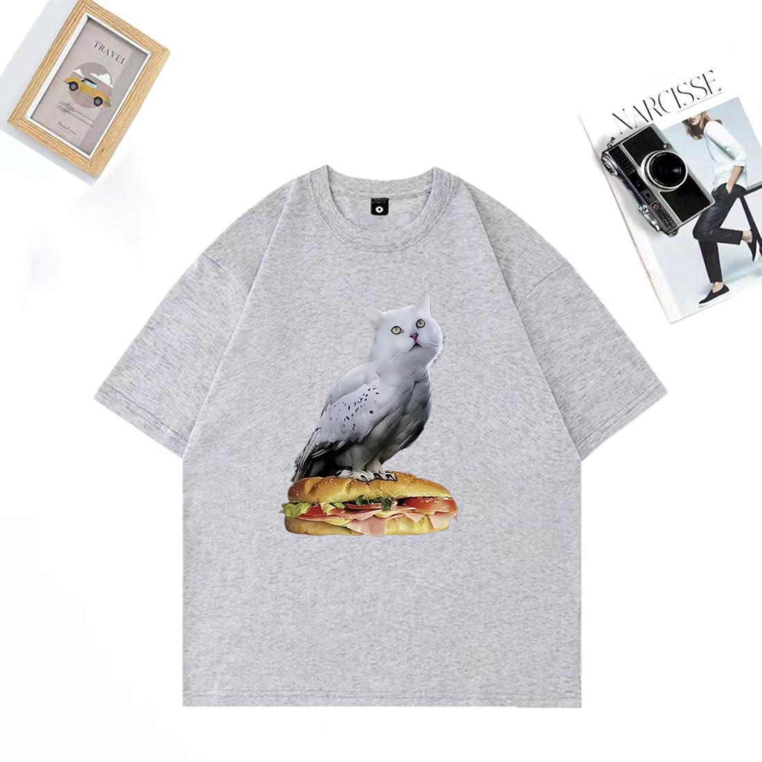 

Cat Owl Hamburger Funny Meowl Meme vintage Graphic T Shirts Unisex Womens Casual clothing Cotton Short Sleeve tee shirt oversize 4XL