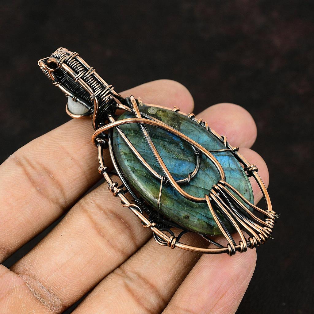 Evil Eye Labradorite Copper Pendant Copper Wire Wrapped Pendant Gemstone Pendant Copper Designer Jewelry Gift For Her Moonstone Wire Pendant