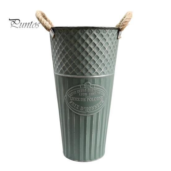 Retro Style Metal Flower Pot Vintage Buckets, Rustic Vases with Handles, Floral Containers, Wide Balcony Arrangement Holder Mouth Plant Display
