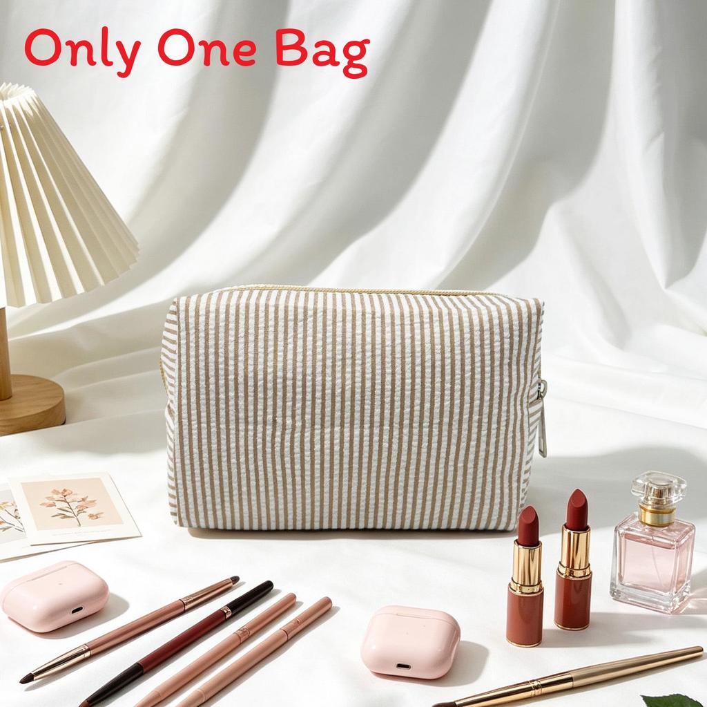 Polyester Striped Travel Toiletry Bag With Breathable Design For Men And Women