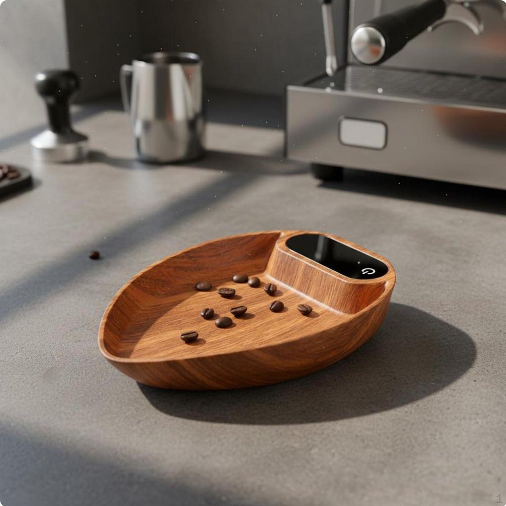 Mini Coffee Scale High Precision 0.1g Bean Weighing Tray Touch Controls Wood Grain Digital