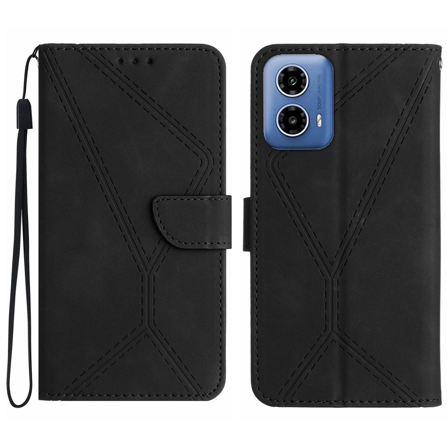 

HT05 For Motorola Moto G45 5G/G34 5G Case Skin-Touch Leather Imprinted Lines Phone Cover Black