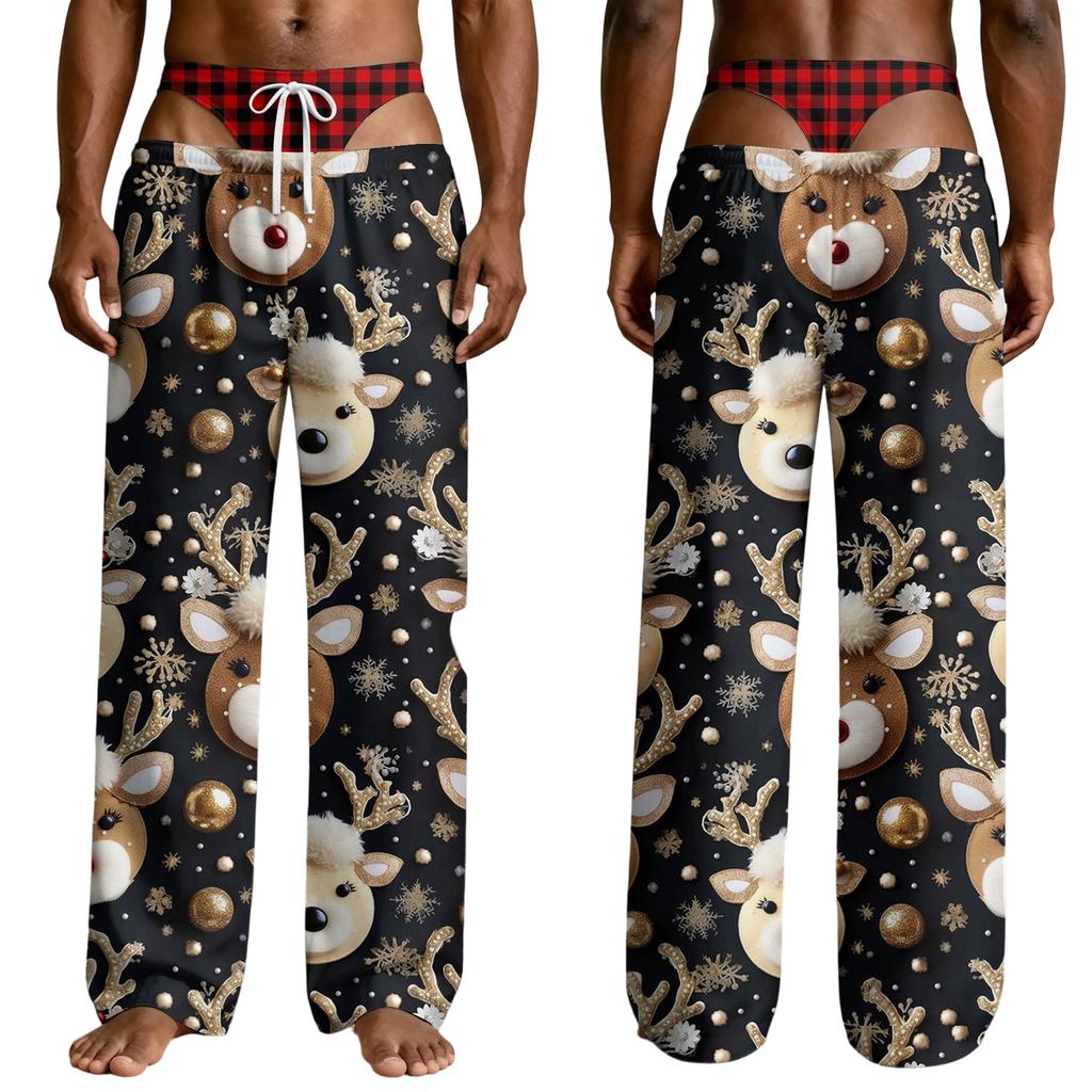 Men's Funny Sleep Pants with Fake Underwear Print Halloween Novelty Pajama Pants