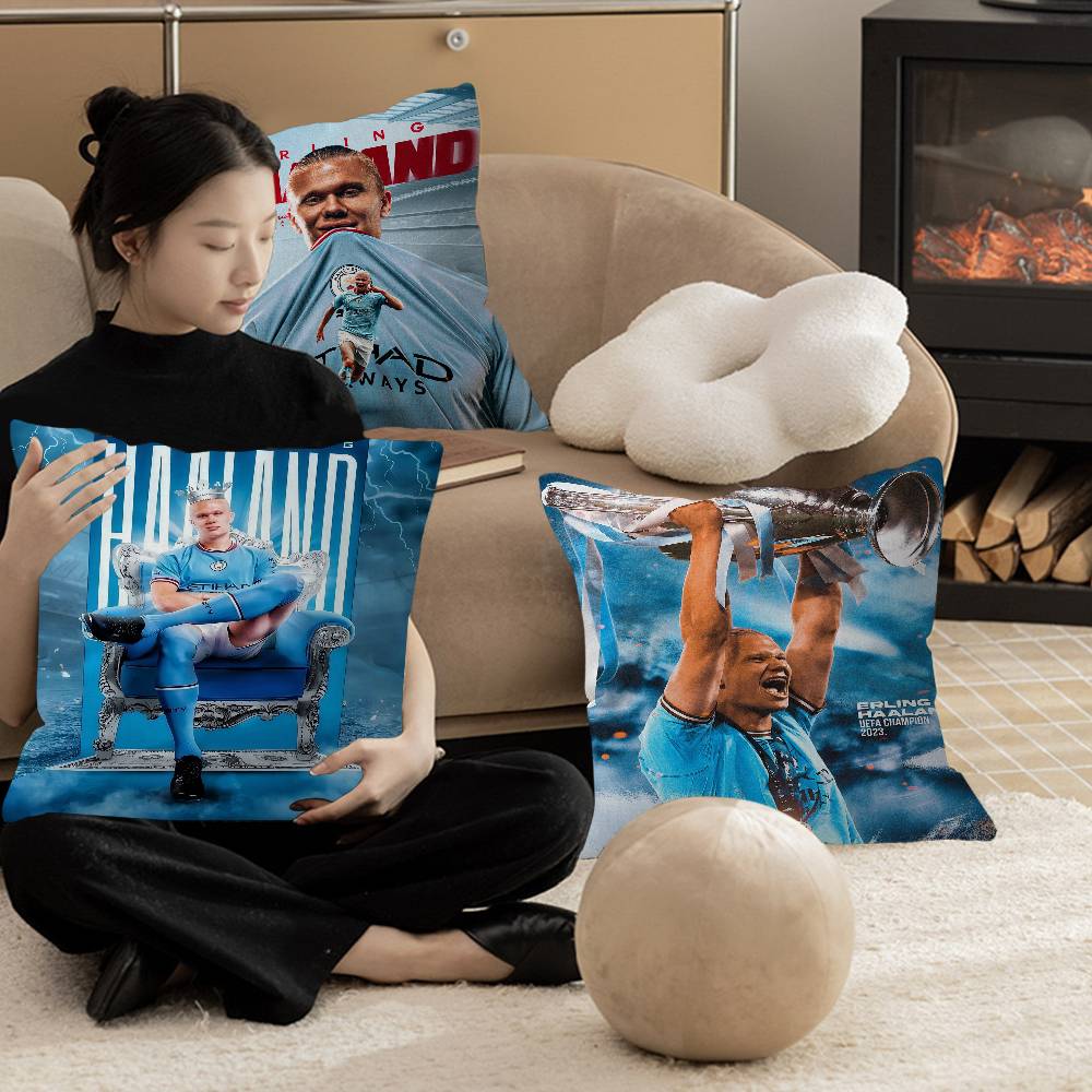 Fine Glasses Unisex E-Erling Haaland Football Star Pillow Cushion Cover Pillowcase Living Room Sofa Home Decor