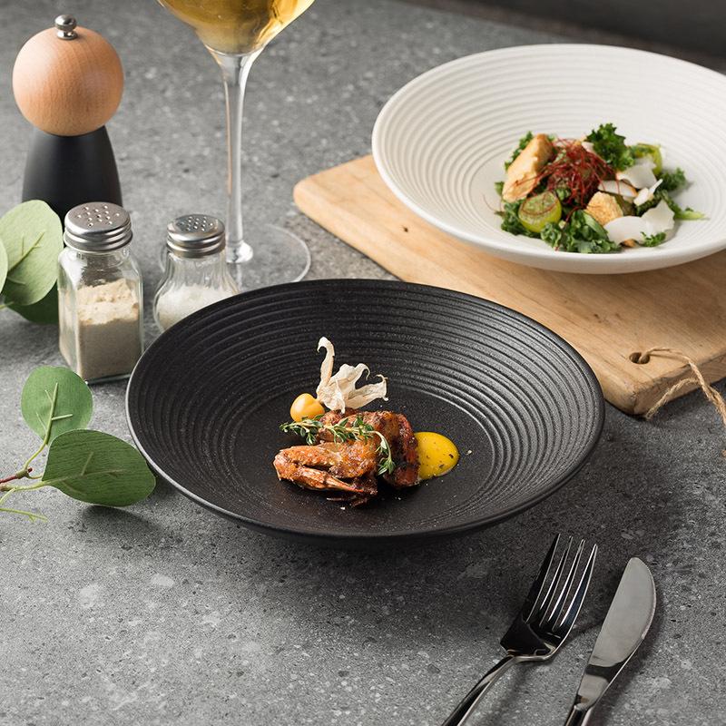 High-End Dou Li Bowl, Hotel Tableware, Japanese Threaded Ceramic Noodle Bowl, Frosted Plate, Ramen Large Soup Bowl, Salad Bowl