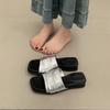 Slope heel platform one-word slippers linen sandals women's shoes summer beach shoes cool slippers casual women's shoes outer wear